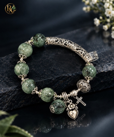 Lắc Tay Ngọc Cẩm Thạch mix charm Thánh Giá, Trái Tim