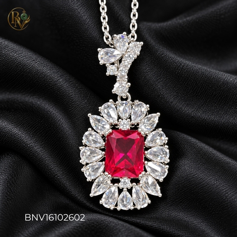Dây chuyền Nữ Hoàng Ruby - Mặt chữ nhật rực rỡ, đính CZ trắng quý phái