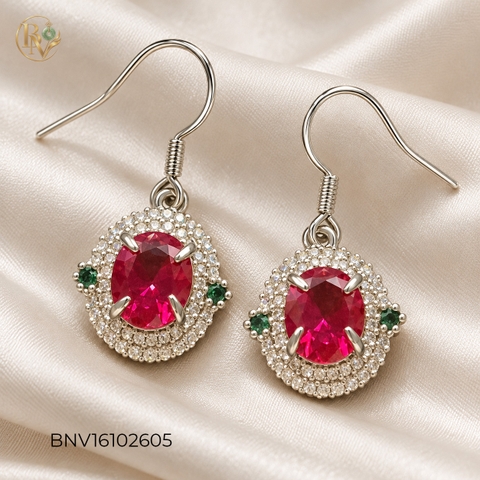 Bông tai mặt Ruby cắt giác đính đá CZ