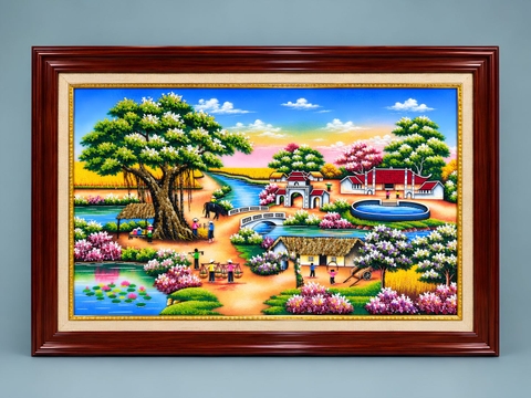 Tranh Đá Quý Phong Cách Làng Quê 2m36x1m36