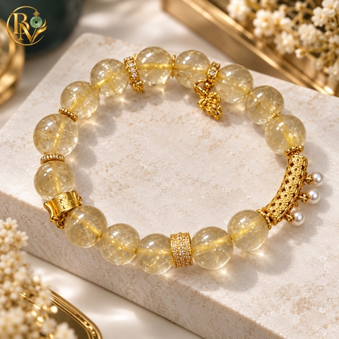 Lắc tay Thạch Anh tóc vàng mix charm