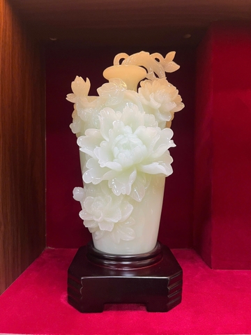 Bình Hoa Khai Phú Quý Mẫu Đơn màu Lam Ngọc Onyx 17x36x16cm
