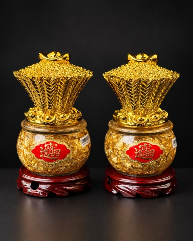 Đôi Hũ Vàng Tụ Bảo Bồn - Mùa màng Bội thu viền Vàng