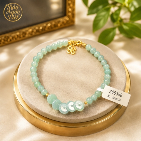 Vòng Tay Lam Ngọc Jadeite Type A mix Charm - Cỏ 4 Lá