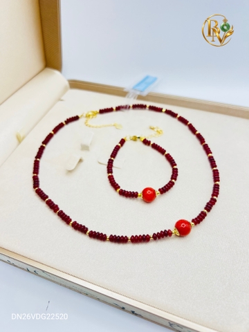 Set Chuỗi vòng cổ Vòng tay Bánh xe Synthetic Ruby đỏ 4.3 x 2mm