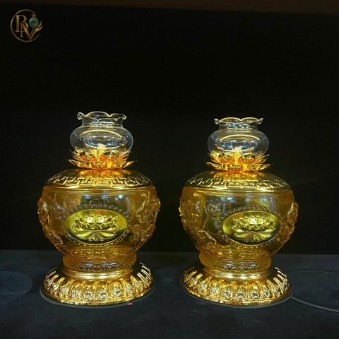 Đèn Dầu Lưu Ly Hoa Sen Đồng