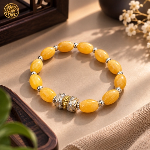 Vòng tay Thạch Anh Vàng mix charm Đài Sen 12.1 x 8.2 li