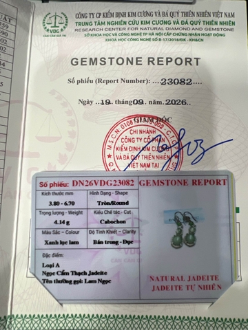 Bông tai 3 hạt Băng Lục lam Ngọc Phỉ Thuý type A