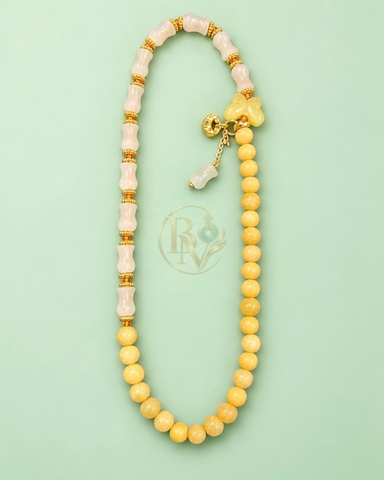 Chuỗi vòng quấn tay mix charm đốt tre, bướm trắng Cẩm Thạch Hoàng Phỉ 6.2-6.6 li