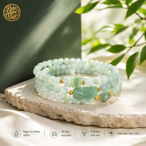 Chuỗi Vòng Tay Lam Ngọc Phỉ Thuý Type A phối Đồng Điếu, Lu Thống, Tỳ Hưu 5.9 - 6.3 li
