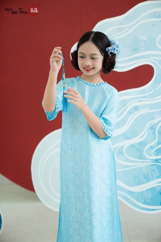 Áo dài Gấm hoa xanh dương