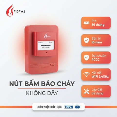 Nút Nhấn Báo Cháy Không Dây Địa Chỉ FireAI WB-01