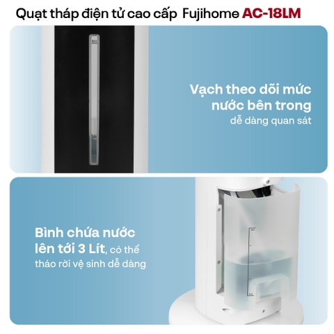 Quạt tháp hơi nước cao cấp nhập khẩu FUJIHOME AC-18LM, quạt điều hòa mini lọc ion khử khuẩn