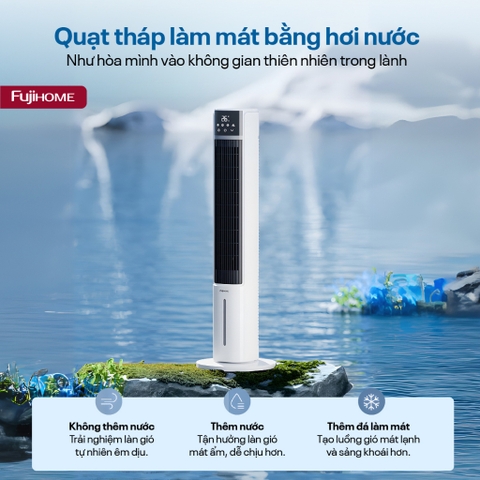Quạt tháp làm mát bằng hơi nước lọc không khí Ion Nhập Khẩu Fujihome AC-DT5E, quạt đối lưu không khí