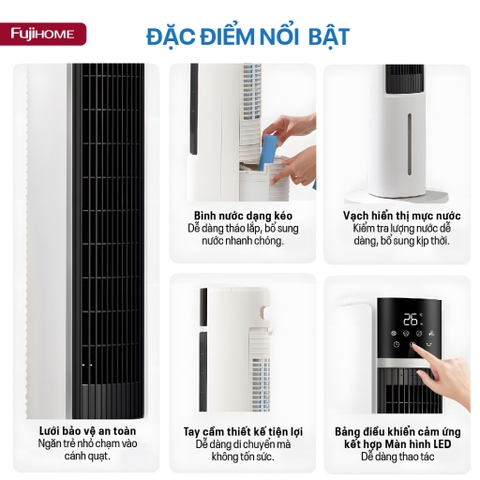 Quạt tháp làm mát bằng hơi nước lọc không khí Ion Nhập Khẩu Fujihome AC-DT5E, quạt đối lưu không khí