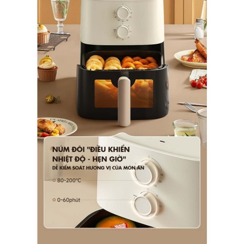 Nồi Chiên Không Dầu 5L Bear AF-4H15K, Công Suất 1500W, Hẹn Giờ- Nhiệt Độ Nấu, Bảo Hành 18 Tháng