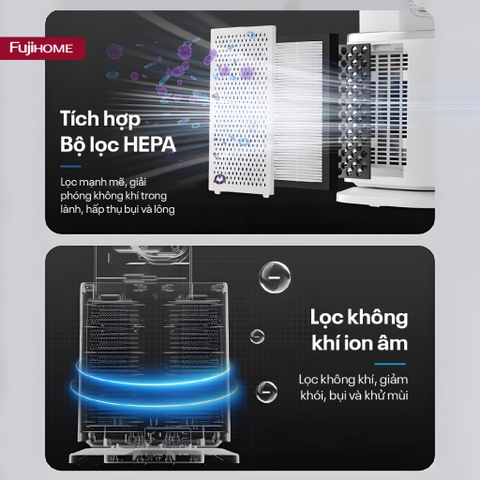 Quạt không cánh lọc không khí HEPA và Ion Fujihome BF-05R-HEPA -động cơ không chổi than- BH 24 tháng