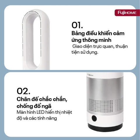Quạt điện không cánh FUJIHOME BF18 lọc không khí Mini điều khiển từ xa