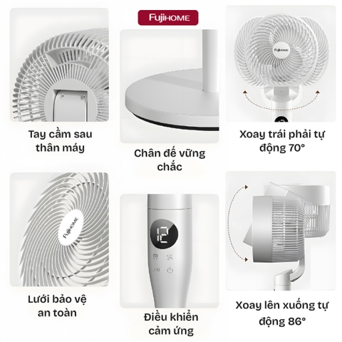 Quạt tuần hoàn không khí Fujihome CF201 gió mát đều khắp phòng, siêu tiết kiệm điện 40W/giờ
