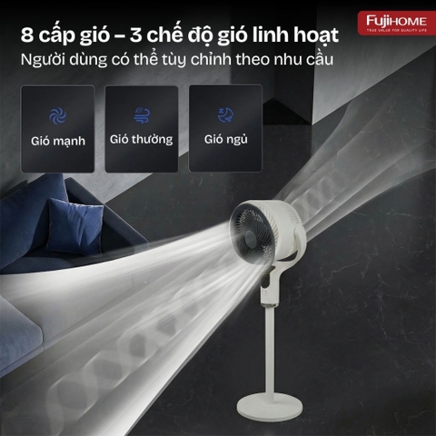 Quạt tuần hoàn không khí thông minh, ra lệnh giọng nói  Fujihome CFR04-VOICE (Màu Trắng)