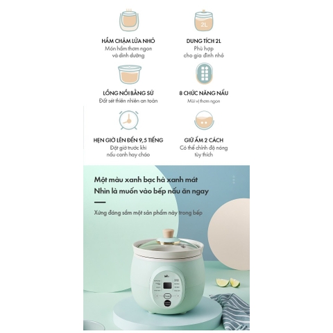 Nồi nấu chậm đa năng 2L Bear DDG-D20P1 - Chính hãng - Bảo hành 18 tháng