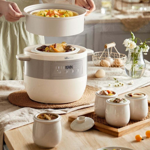 Nồi Nấu Chậm 2,5L Bear DDZ-B25Q3 - Bộ 5 thố sứ dung tích lớn, đa dạng chế độ nấu - Bảo hành 18 tháng