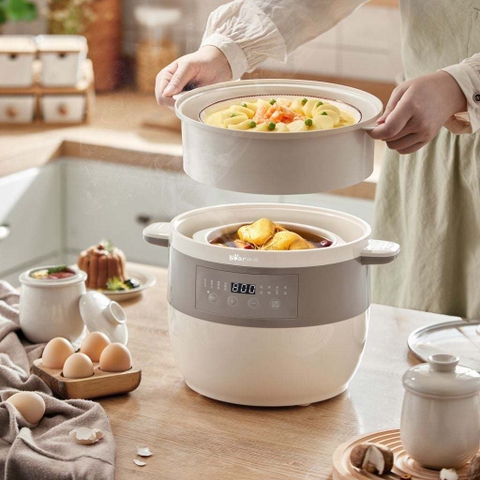 Nồi Nấu Chậm 2,5L Bear DDZ-B25Q3 - Bộ 5 thố sứ dung tích lớn, đa dạng chế độ nấu - Bảo hành 18 tháng