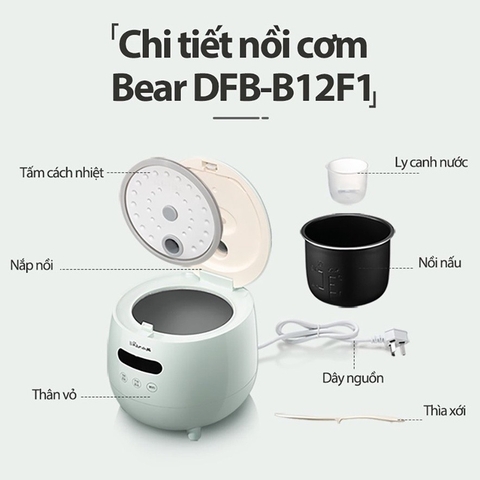 Nồi cơm điện mini 1 người ăn 0.3L  Bear DFB-B12F1 - Hàng chính hãng - Bảo hành 18 tháng