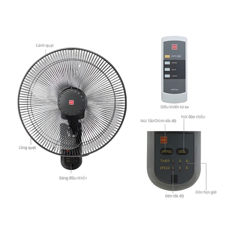 Quạt treo tường KDK, màu đen M40M(BK)