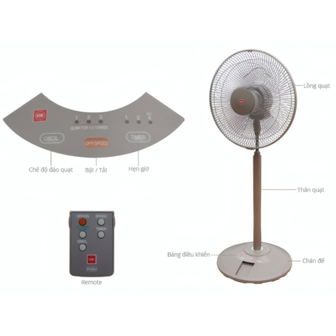 Quạt đứng lửng KDK, màu vàng N30NH(GD)