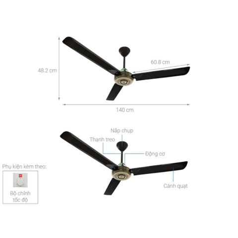Quạt trần KDK, màu đồng N56YG(BB)