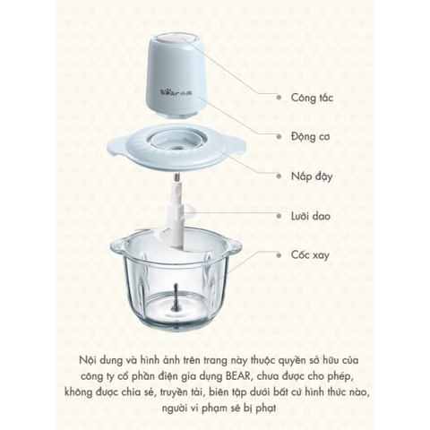 Máy xay thực phẩm đa năng 2L Bear QSJ-C03B1 - Hàng chính hãng
