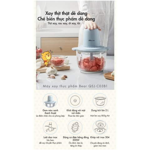 Máy xay thực phẩm đa năng 2L Bear QSJ-C03B1 - Hàng chính hãng