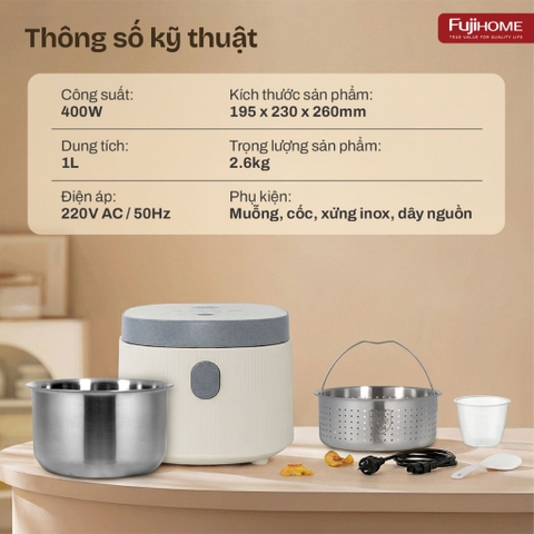 Nồi cơm điện tử 1 Lít cảm ứng 8 chế độ nấu Fujihome RC10BLS