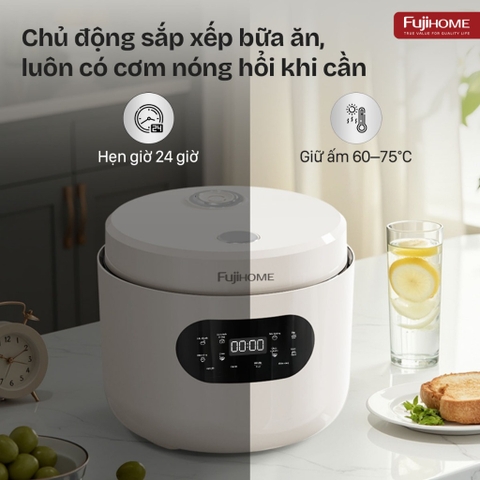 Nồi cơm điện 1.2L tách đường Fujihome RC12LS lòng nồi Inox 304, cảm ứng Led 8 chế độ nấu an toàn