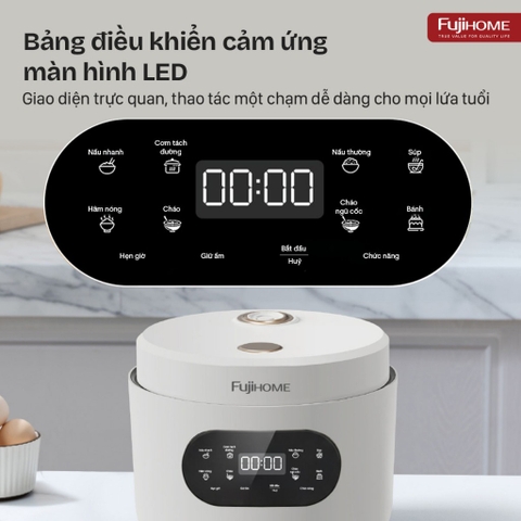 Nồi cơm điện 1.2L tách đường Fujihome RC12LS lòng nồi Inox 304, cảm ứng Led 8 chế độ nấu an toàn