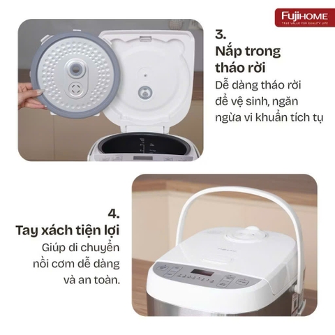 Nồi cơm điện tử 1.5 Lít FUJIHOME RC15W nhập khẩu, lòng nồi 5 lớp chống dinh cao cấp tiết kiệm điện