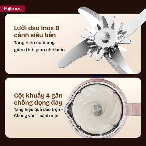 Máy làm sữa hạt 8 chức năng dung tích 1.5 Lít FUJIHOME SM826, máy xay sinh tố, nấu cháo, đun sôi