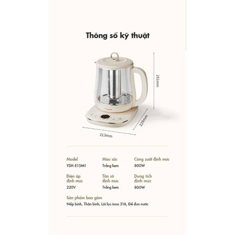 Ấm Đun Pha Trà 1.5L Siêu Tốc Bear YSH-E15M1 - Hàng Chính Hãng