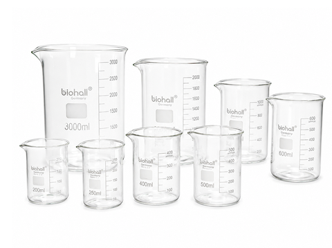 Cốc thủy tinh thấp thành BIOHALL/ 50mL 100mL 150mL 250mL 500mL 1000mL 2000mL