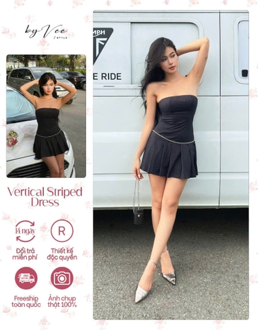 Vertical Striped Dress - Navy