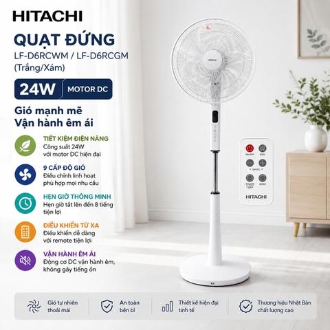 Quạt đứng Hitachi LF-D6RCWM / LF-D6RCGM (Trắng/Xám) -24W - motor DC