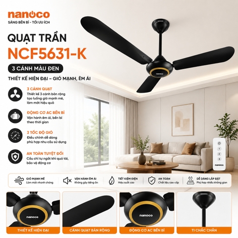 Quạt trần Nanoco NCF5631-K 3 cánh
