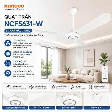 Quạt trần Nanoco NCF5631-W 3 cánh