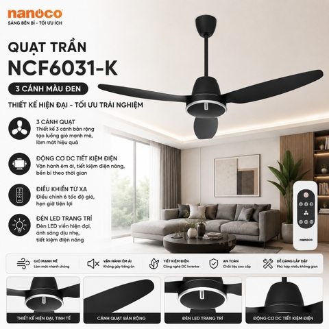 Quạt trần Nanoco NCF6031-K 3 cánh màu đen