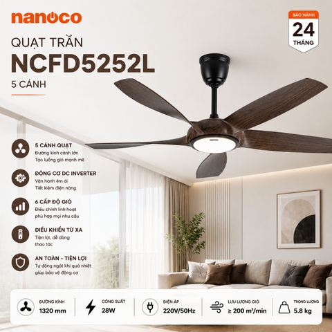 Quạt trần Nanoco NCFD5252L 5 cánh