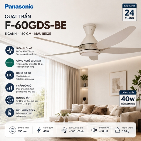 Quạt trần Panasonic F-60GDS-BE 5 cánh 150 cm 40W Econavi màu beige