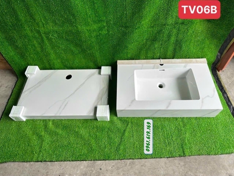 Prince - bộ bàn đá 2 tầng trắng bóng tràn viền 50x80 L28 ( chậu lavabo )