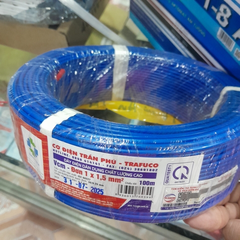 Trần Phú 1x1.5 xanh - Dây điện đơn mềm  ( trafuco )