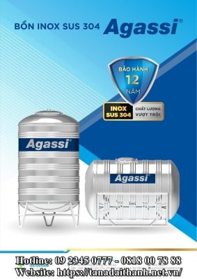 Agassi 1500L đứng - Téc nước, bồn nước inox 1500L đứng